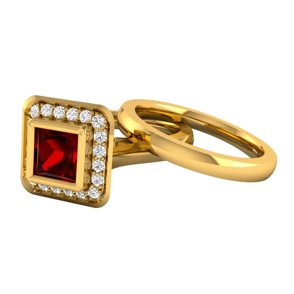 Certified 0.85 ct Natural Diamond & Real Ruby 10K Yellow Gold Bridal
