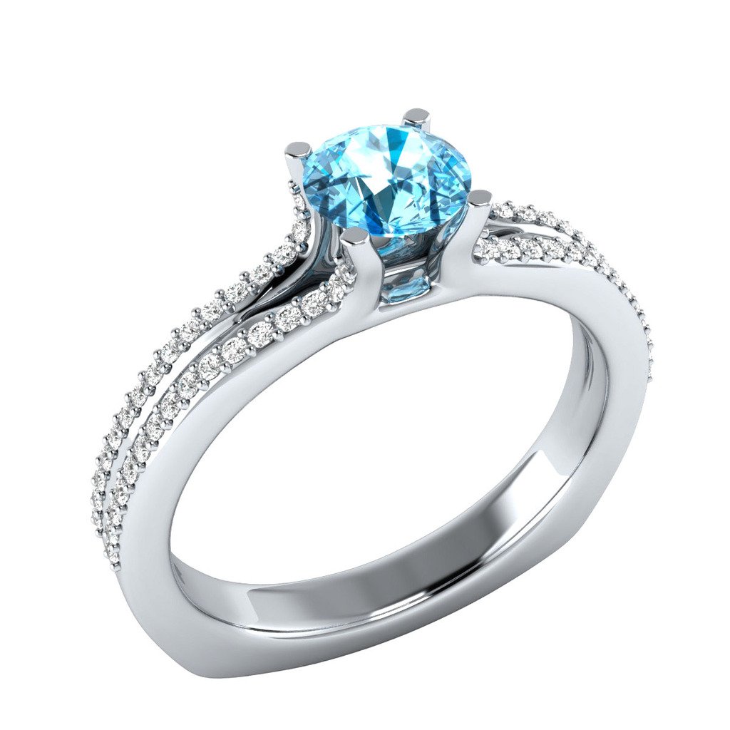 0.95ct Round Aquamarine & White Sapphire Sterling Silver Engagement