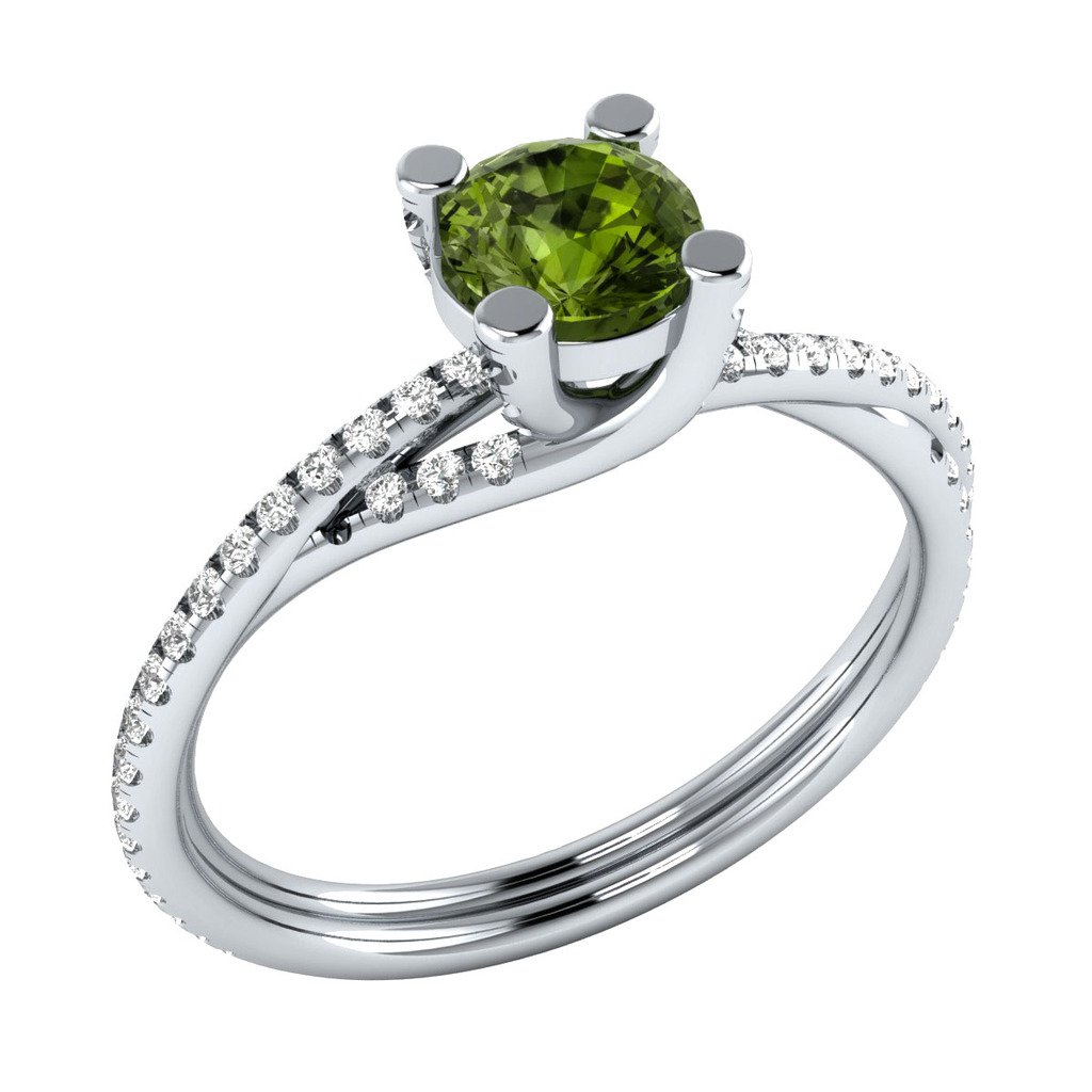 0.70 ct Round Peridot & Sapphire 925 Sterling Silver Engagement Ring ...