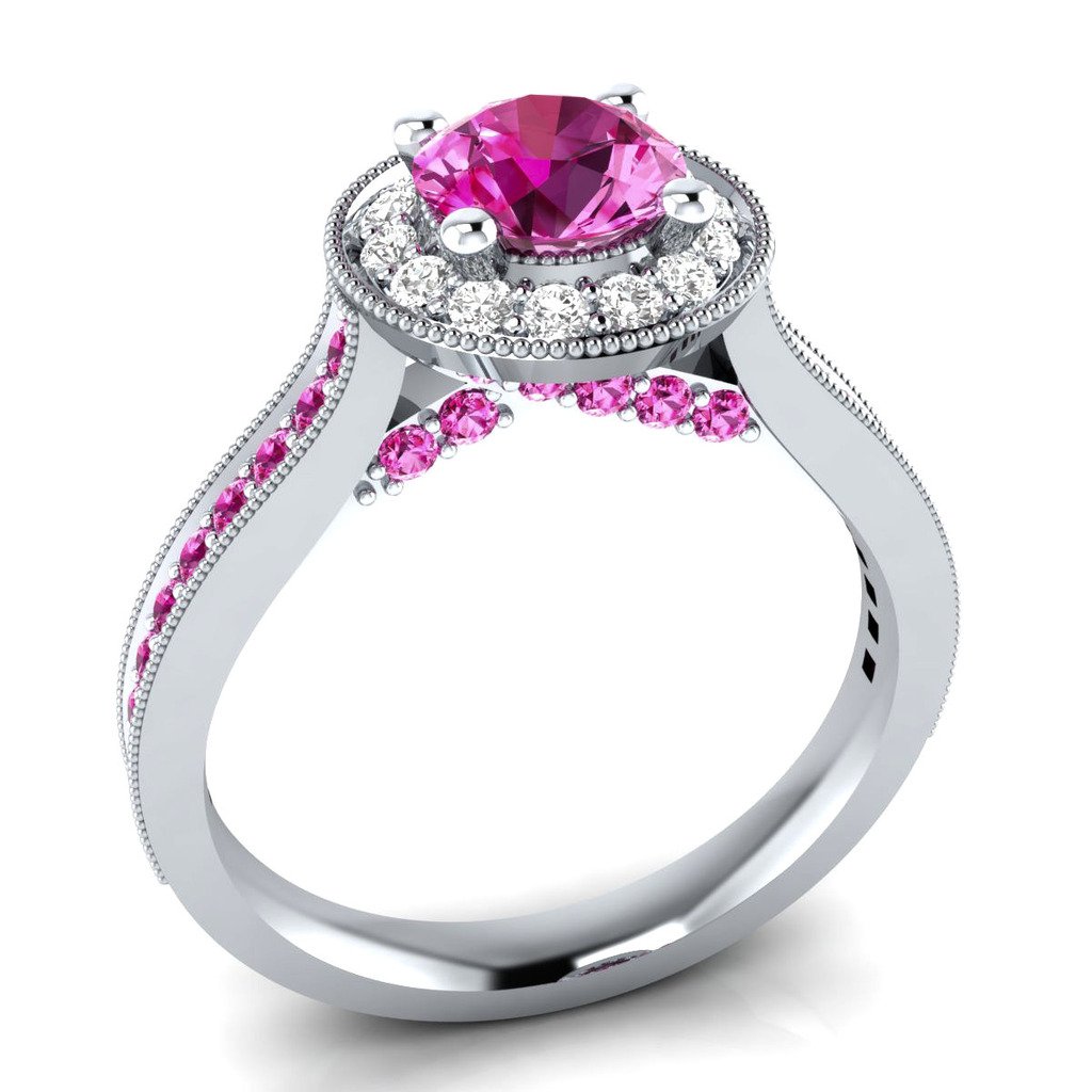1.20ct Round Pink Sapphire & White Topaz Sterling Silver Engagement ...