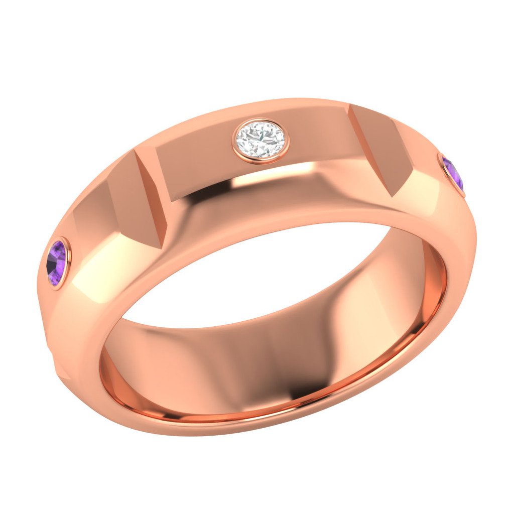 18k Rose Gold Over Sterling 0.20 ct Amethyst & Sapphire Mens Wedding