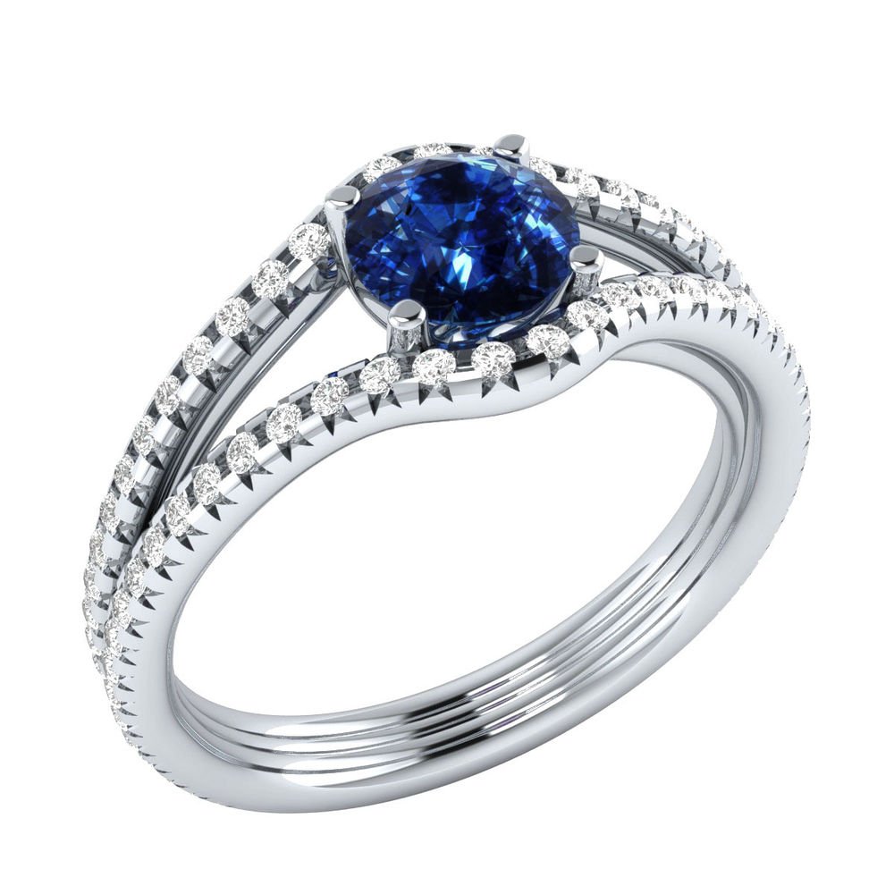 1.00 ct Blue & White Sapphire Engagement Ring in 925 Sterling Silver ...