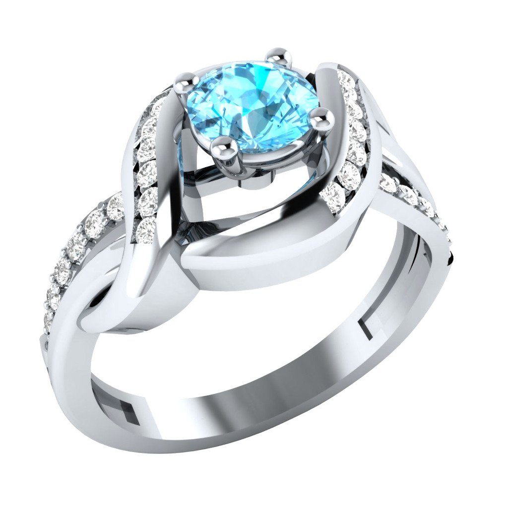 1.00 ct Round Aquamarine & Sapphire 925 Sterling Silver Engagement Ring ...