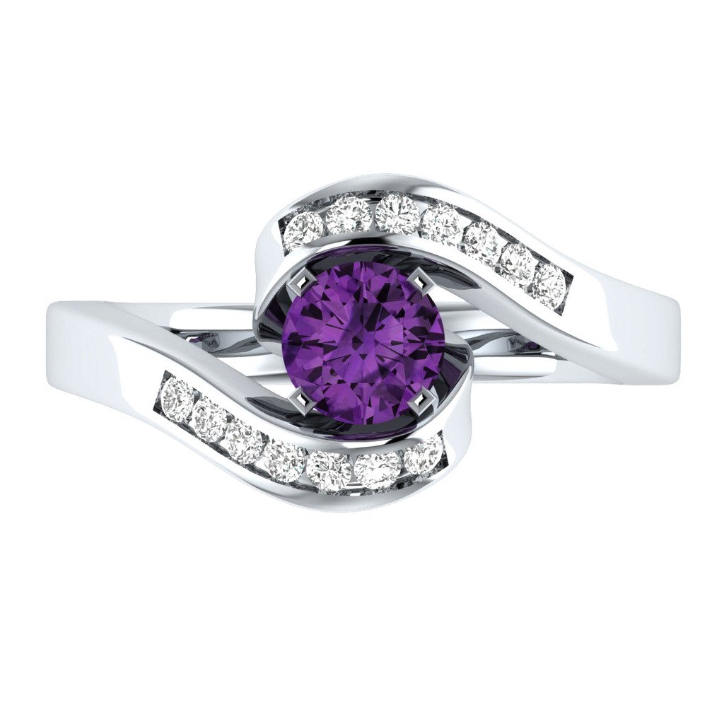 0.89 ct Round Amethyst & Sapphire 925 Sterling Silver Engagement Ring
