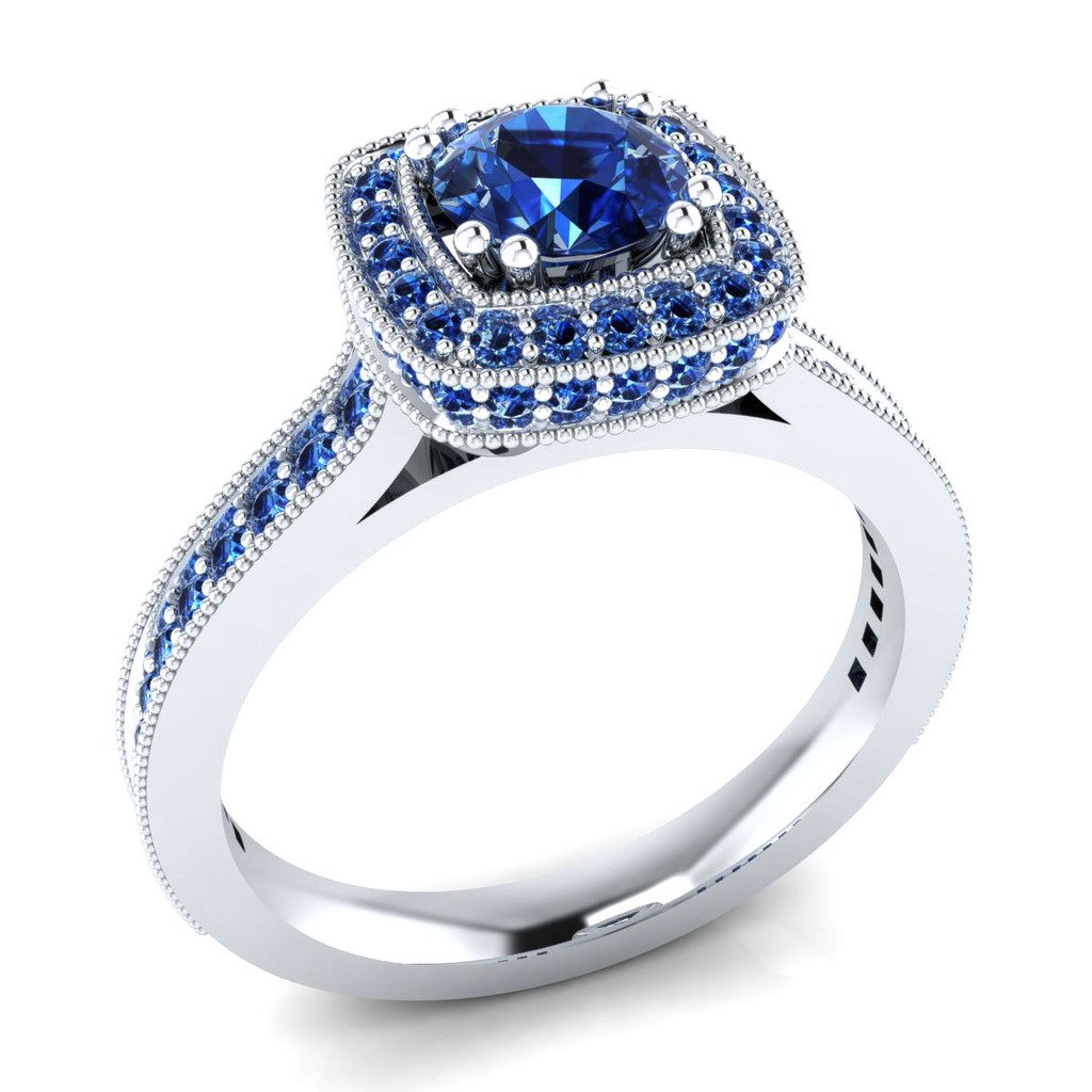 1.10 ct Round Blue Sapphire Sterling Silver Engagement Ring Sizable