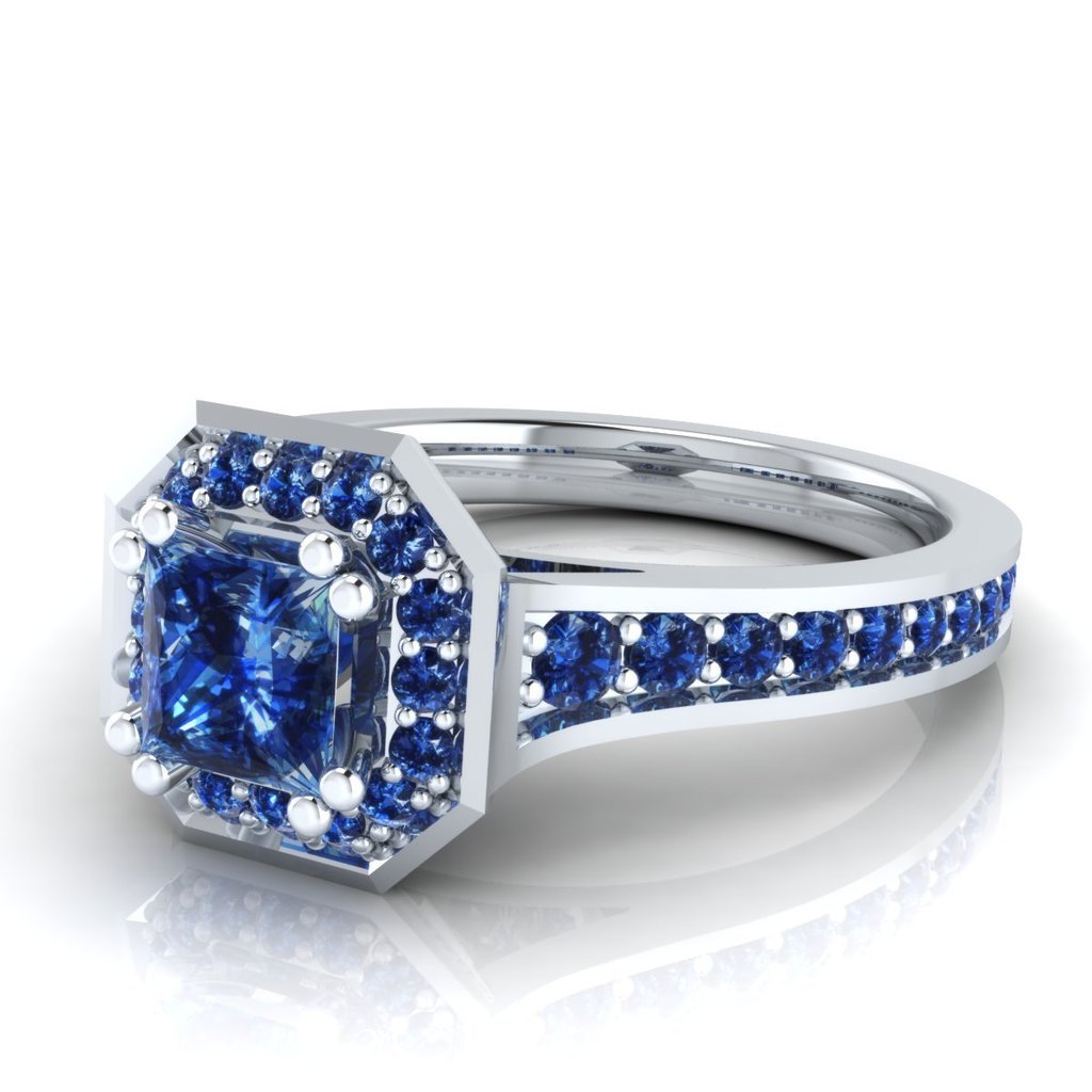 Stylish Design 0.90 ct Princess-Cut Blue Sapphire Anniversary Ring in ...