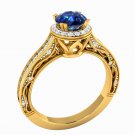 14K Yellow Gold 1.20ct Certified Natural Diamond & Blue Sapphire Engagement Ring