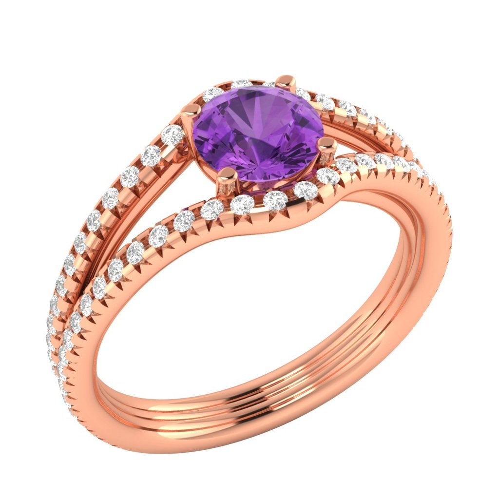 art deco rose gold amethyst engagement ring set