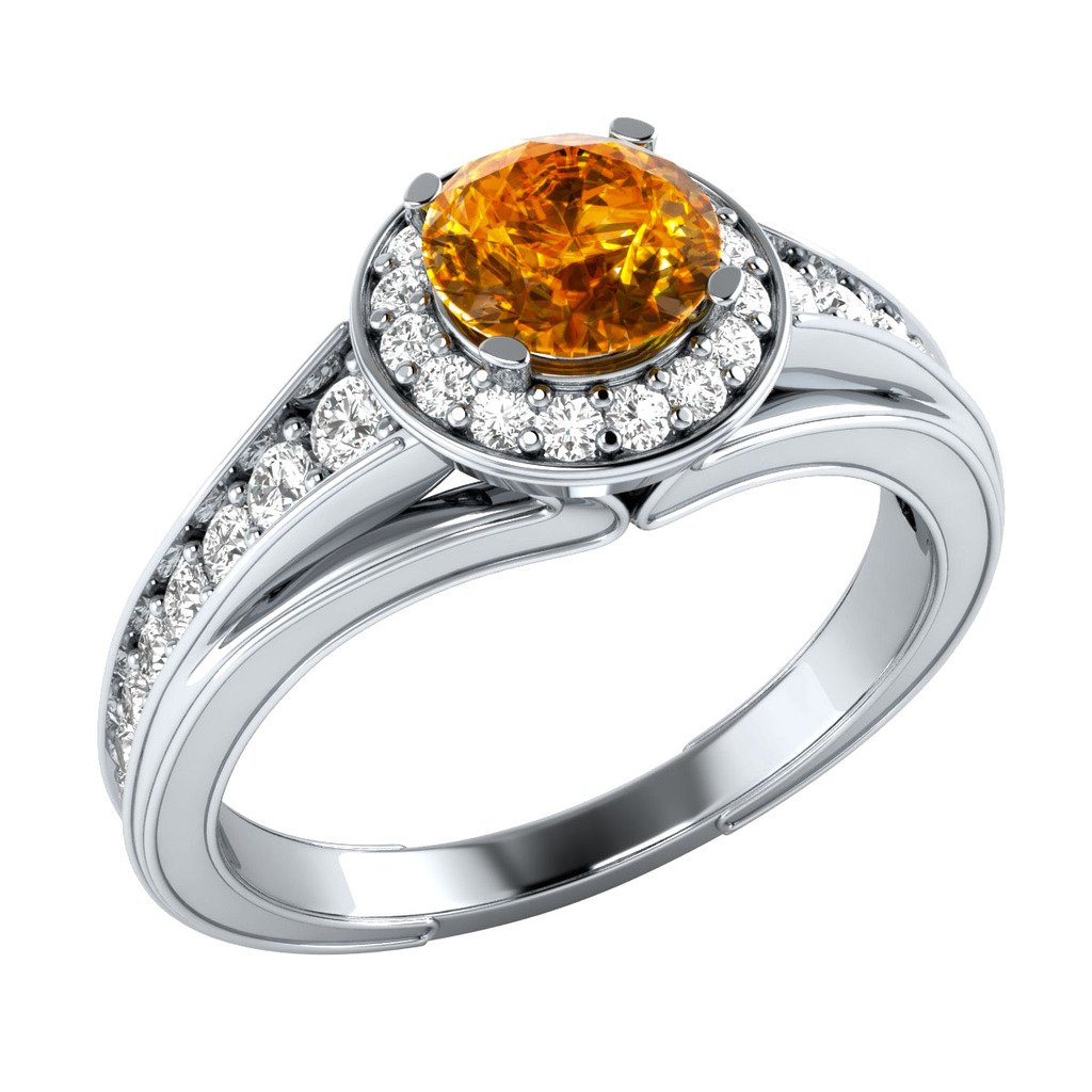 1.26 ct Round Citrine & Sapphire .925 Sterling Silver Engagement Ring 