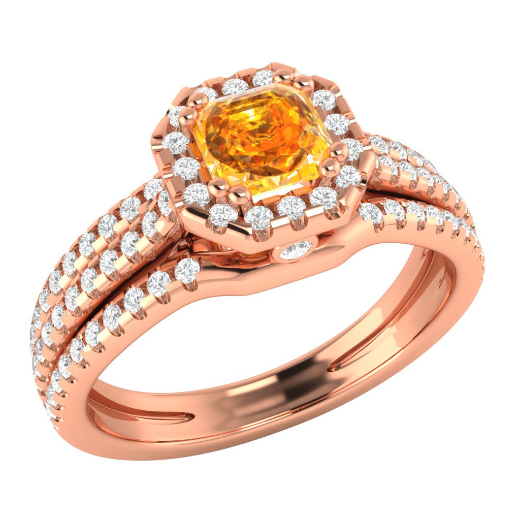0.95 ct Certified Natural Diamond & Real Citrine 14k Rose Gold ...