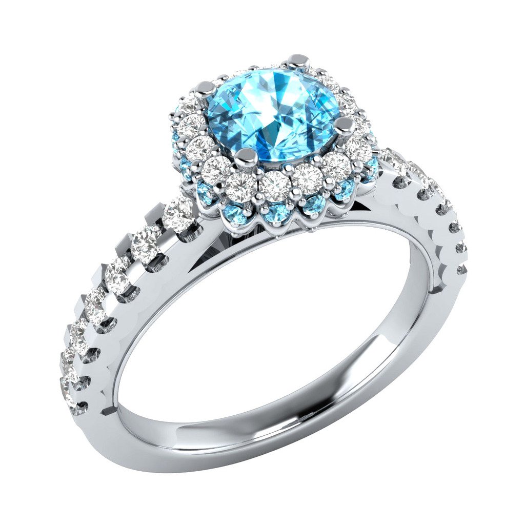 1.40 ct Round Aquamarine & Sapphire 925 Sterling Silver Engagement Ring ...