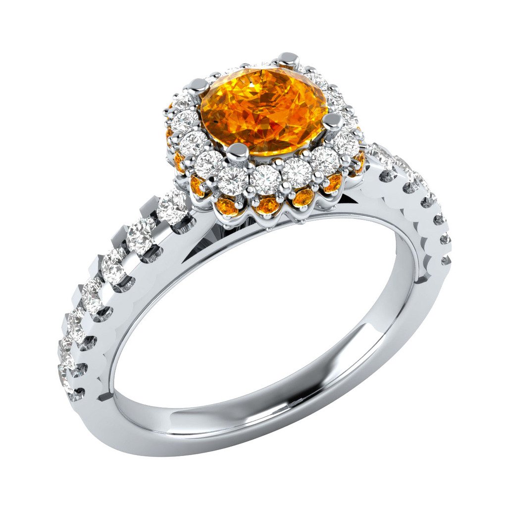 1.40 ct Round Citrine & Sapphire 925 Sterling Silver Engagement Ring ...