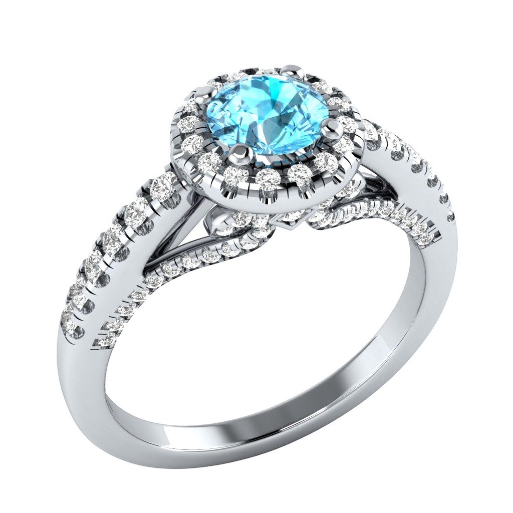 1.35 ct Round Aquamarine & Sapphire 925 Sterling Silver Engagement Ring ...