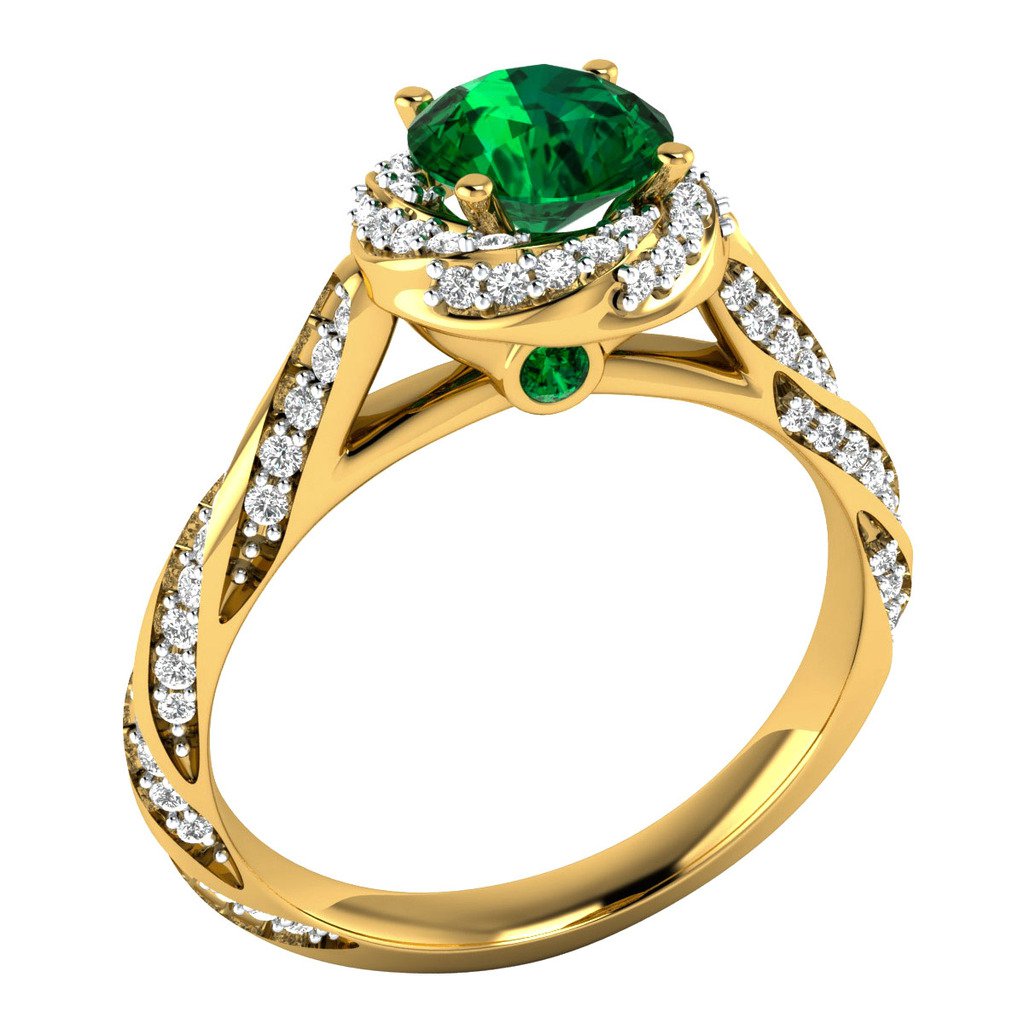 14K Yellow Gold 1.30 ct Certified Natural Diamond & Real Emerald ...