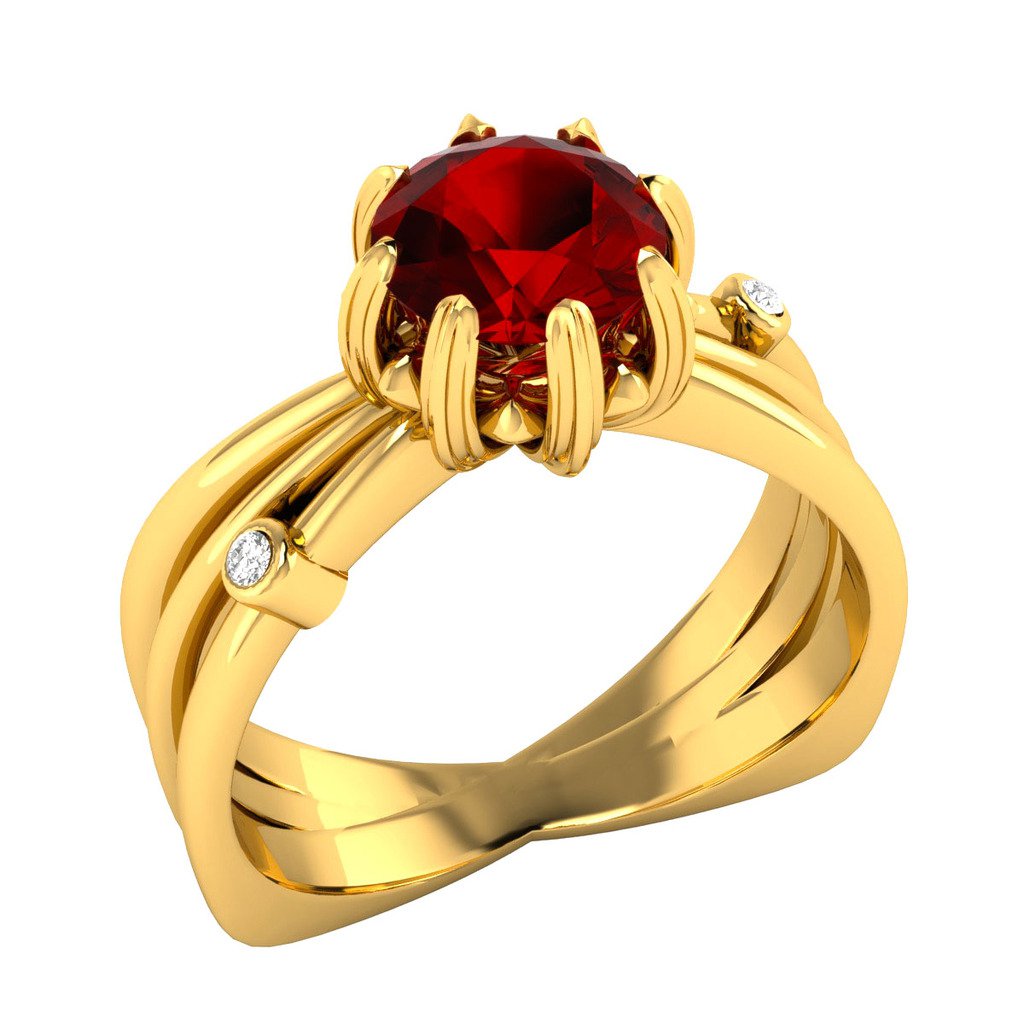 0.82 ct Ruby & Sapphire 14k Yellow Gold 925 Solitaire Engagement Ring