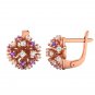 1.98 ct Round Amethyst & Sapphire 925 18k Rose Gold Over Floral Stud Earrings