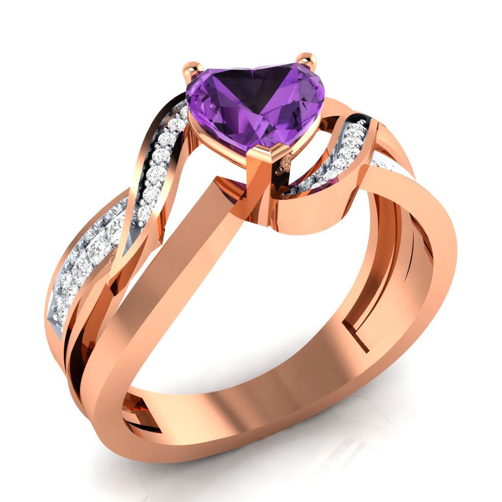 Engagement Ring in 1.00ct Heart Amethyst & Topaz Rose Gold Over ...