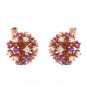 1.98 ct Round Amethyst & Sapphire 925 18k Rose Gold Over Floral Stud Earrings