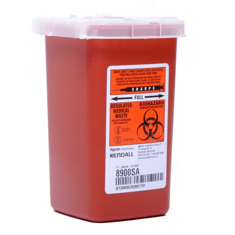 Kendall 1 Qt.Container Needle Disposal Biohazard Sharps - 8900SA