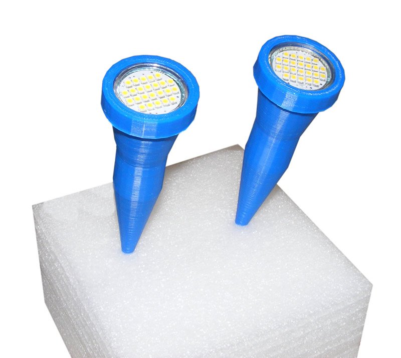 Pair of Blue Plant Pot Uplighters / Plant Pot Spike Lights with Mains