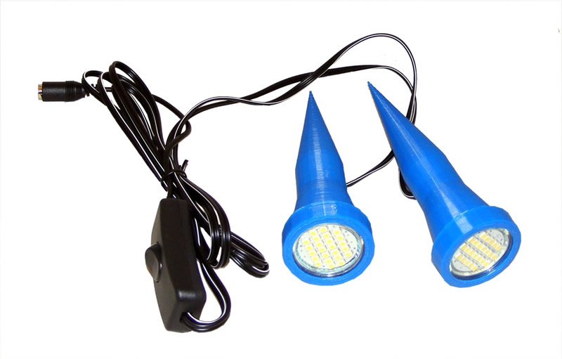 Pair of Blue Plant Pot Uplighters / Plant Pot Spike Lights with Mains