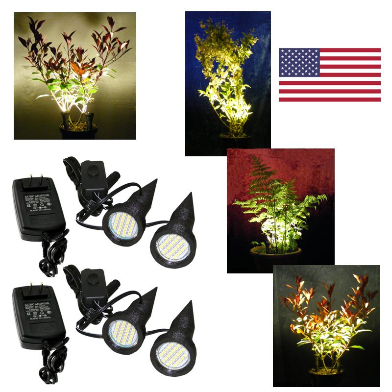 Two Pairs of Black Plant Pot Uplights / Uplighters / Spike Lights with USA Power Supplies