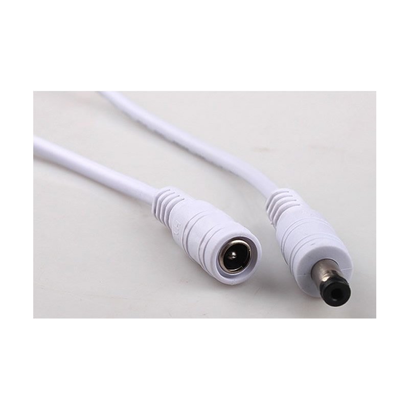 White 1 Metre 2.1mm DC Power Plug to DC Power Socket Low Voltage Extension Lead