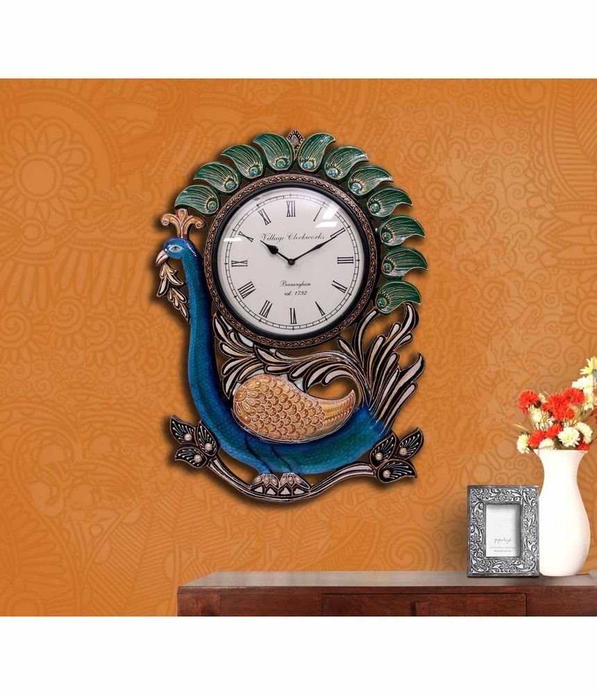 2 ft Wooden Decorative Wall Clock Figurine Handmade Wall Sculpture Vintage Art