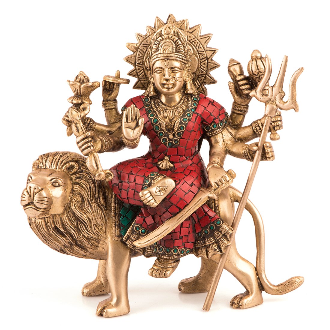 Statue Durga Goddess Hindu Maa Brass Devi Kali Idol Figurine Lion Religious