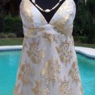Cache $158 GOLD METALLIC SILK SHEER ILLUSION LACE Top DRESS NWT S/M 2/4/6/8/10 Cache $158 GOLD METALLIC SILK SHEER ILLUSION LACE Top DRESS NWT S/M 2/4/6/8/10
