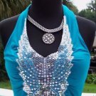 Cache $118 RUCHED PEEK-A-BOO SEQUIN PLUNG 2 NAVEL HALTER Top NWT STRETCH S/M/L Cache $118 RUCHED PEEK-A-BOO SEQUIN PLUNG 2 NAVEL HALTER Top NWT STRETCH S/M/L