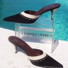 Donald Pliner $265 COUTURE SUEDE LEATHER Shoe Mule NIB BLACK IVORY MUSHROOM Donald Pliner $265 COUTURE SUEDE LEATHER Shoe Mule NIB BLACK IVORY MUSHROOM