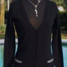 Cache $98 SILVER METAL METALLIC KISSED POCKETS STRETCH CARDIGAN Top NWT XS/S/M/L
