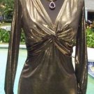 Cache $98 STRETCH DARK GOLD METALLIC RUCHED WRAP Top NWT S/M LOVE KNOT Cache $98 STRETCH DARK GOLD METALLIC RUCHED WRAP Top NWT S/M LOVE KNOT