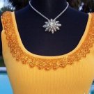 Cache $88 RIB KNIT BEAD EMBELLISHED NECK STRETCH Top NWT XS/S/M/L MARIGOLD ORANG