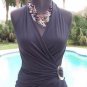Cache $98 PLUNG V Stretch SELF-BELT MOTHER OF PEARL FAUX WRAP Top NWT XS/S