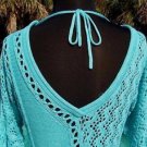 Cache $118 PEEK-A-BOO METALLIC KISSED KNIT DBL V TIE-IN BACK Top NWT S/M/L