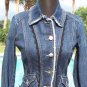 Cache $168 DENIM RHINESTONE BUTTONS Jacket Top NWT 0/2/4/6 XS/S LACE TRIM STRETC