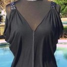 Cache $88 METAL STUDS STRAPS PLUNGING V NECK DRAPE SLEEVE Top NWT XS/S STRETCH Cache $88 METAL STUDS STRAPS PLUNGING V NECK DRAPE SLEEVE Top NWT XS/S STRETCH
