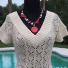 Cache $98 PEEK-A-BOO CROCHET METALLIC KNIT Top NWT S/M/L V NECK STRETCH Cache $98 PEEK-A-BOO CROCHET METALLIC KNIT Top NWT S/M/L V NECK STRETCH
