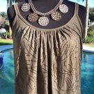 Cache $88 EMBELLISHED FRONT Top NWT S/M STRETCH BANDED BOTTOM RUCHED NECK