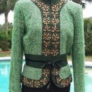 Cache $238 PLAID EMBELLISHED Top JACKET NWT XS/S/M/L VELVET SELF-BELT LINED