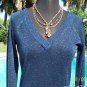 Cache LUXE $98 MIDNIGHT BLUE METALLIC DOUBLE PLUNGING V Top NWT XS/S/M STRETCH