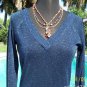 Cache LUXE $98 MIDNIGHT BLUE METALLIC DOUBLE PLUNGING V Top NWT XS/S/M STRETCH