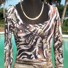 Cache $$$ STRETCH GOLD METALLIC CHAINS ANIMAL  TEE Top NWT XS/S