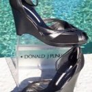 Donald Pliner $260 COUTURE BLACK SUEDE PEWTER LEATHER WEDGE Shoe NIB PEEP-TOE