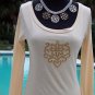 Cache RHINESTONE CROWN CREST VANILLA Top NWT XS/S/M+ STRETCH DRESS UP OR DOWN