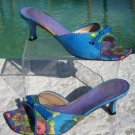 Stuart Weitzman $275 CAPRI PEONY LINEN LEATHER Shoe Sandal EUC 7.5  Slide