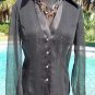 Cache $178 LUXE SHEER ILLUSION SILVER METALLIC THREAD Top NWT XS/S/M SATIN TRIM
