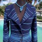 Cache $128 COTTON BLEND Top JACKET NWT XS/S/M  NAVY & LIGHT BLUE STRIPE STRETCH